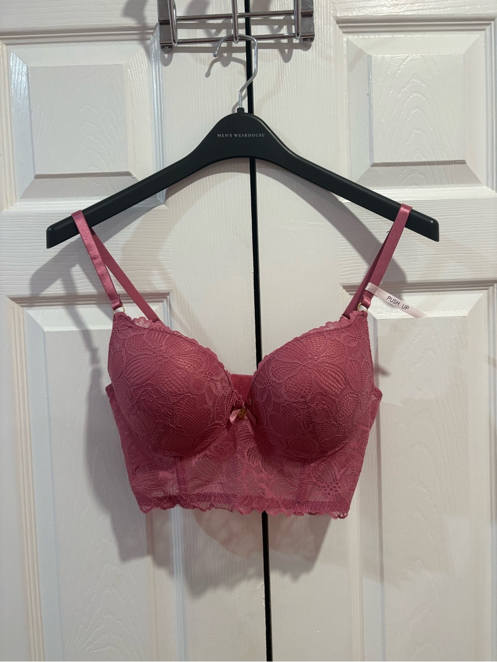 Women's Lace Longline Push-Up Bra - Rose Pink